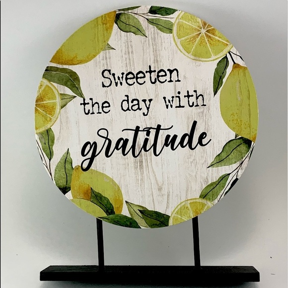 Pedestal Sign Lemon Decor Sweeten the Day With Gratitude Table Countertop Wood - Picture 8 of 11
